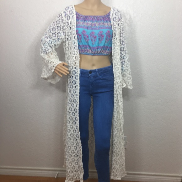 Coven & Co. White Cotton Lace Kimono/Robe - Picture 4 of 16